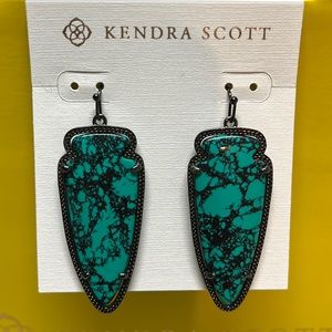 Kendra Scott Skyler Earrings in Gunmetal-  variegated teal magnesite
